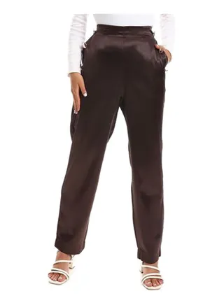 Solid Elastic Waist Chocolate Brown Semi-Casual Pants 