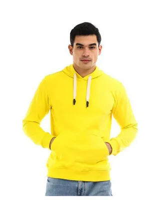 Casual Basic Long Sleeve Hoodie Yellow 