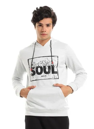Printed ( SOUL) Hoodie - lightgrey 