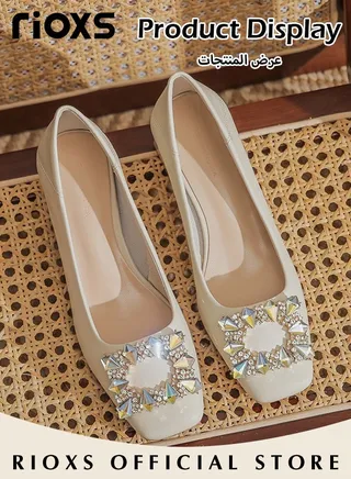 Women's Rhinestones Square Closed Toe Chunky Heels Comfortable Block High Heel Dress Shoes For Office Work Business Formal Occasions 