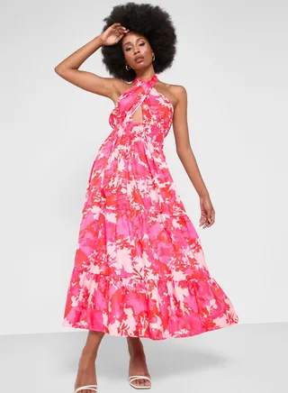 Cross Neck Printed Dress