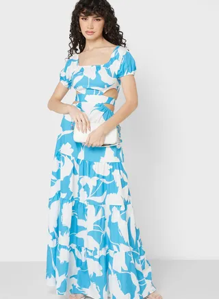 Cutout Back Printed Dress 