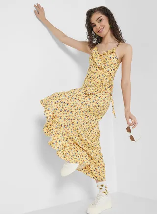 V-Neck Floral Printed Dress