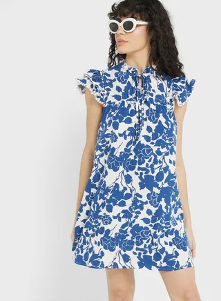 Urban Minx Ruffle Sleeve Printed Dress 