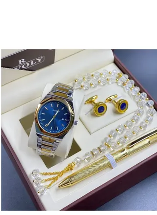 Rivoly mens Watch Set Of 4 Pieces A Wrist Watch With A Pen, A Set Of Buttons And The Rosary 