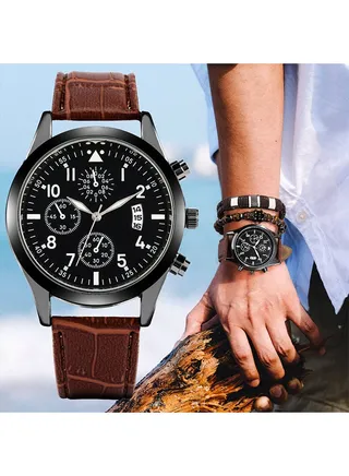 Men's Quartz Watch Set with Tempered Glass and Original Mechanical Movement 