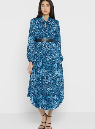 Animal Print Pleated Dress