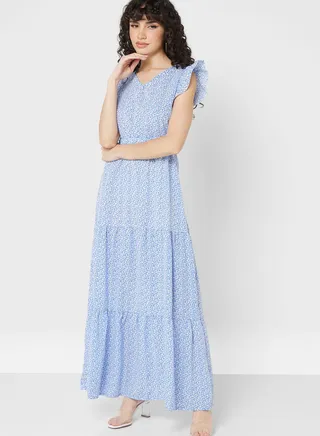 Ruffle Hem Printed Dress 