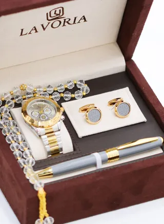 Laforea watch gift set for men consisting of 4 pieces, a rosary watch, a pen and a set of buttons 