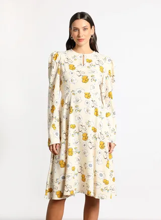 Women's Casual Round Neck Floral Print Long Sleeve Maxi Dress Multicolour 