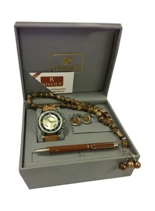 Men's Leather Analog Watch With Gift Set 15103 
