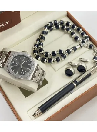 Laforea watch gift set for men consisting of 4 pieces, a rosary watch, a pen and a set of buttons 
