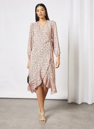 Floral Print Midi Dress Pink 