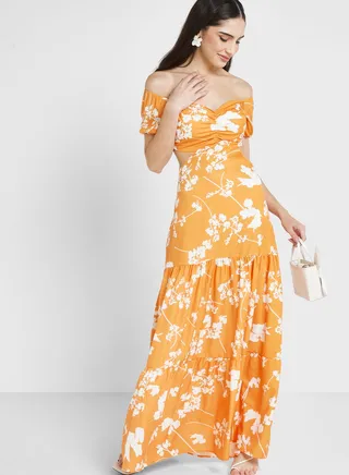 Off Shoulder Printed Dress