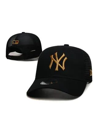 New Era 9Fort New York Yankees Baseball Hat Duck billed Hat Pointed Hat Sun Hat Pure Cotton Breathable Mesh Panel Men's and Women's Hat Baseball Outdoor Black 