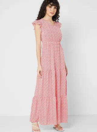 Ruffle Hem Printed Dress