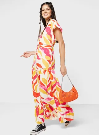 Urban Minx Ruffle Sleeve Printed Dress 