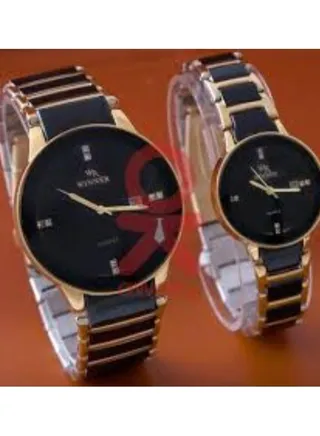 Watch set, ceramic design, Eddo shape, stainless steel bracelet, for couple 