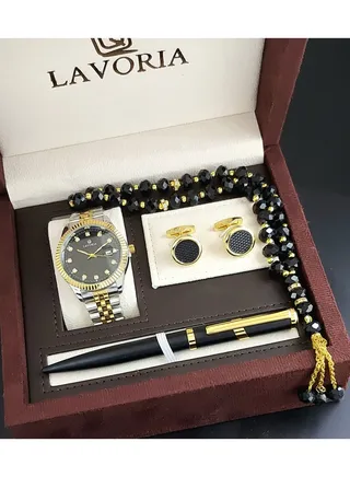 Laforea watch gift set for men consisting of 4 pieces, a rosary watch, a pen and a set of buttons 