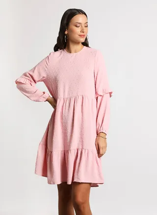 Women's Casual Round Neck Short Sleeve Maxi Dress Pink 