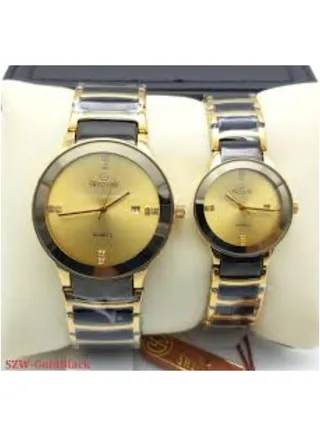 Watch set, ceramic design, Eddo shape, stainless steel bracelet, for couple 