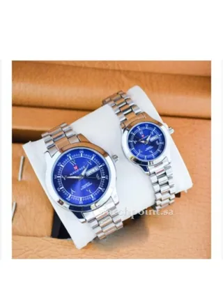 Navivis watch set for unisex, analog, quartz metal and date, water resistant, very elegant 