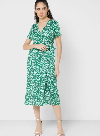 Ruffle Sleeve Printed Dress 