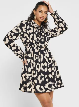 Printed Tie Front Dress 