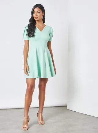 V-Neck A-Line Dress Mint 