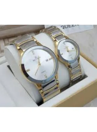 Watch set, ceramic design, Eddo shape, stainless steel bracelet, for couple 