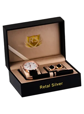 Men's Leather Analog Watch Set 2007670 