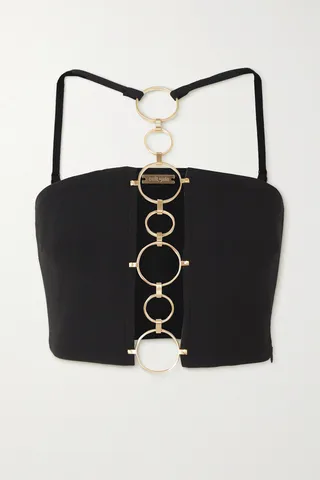 Cult Gaia - Maddie Cropped Embellished Stretch-crepe Halterneck Top - Black