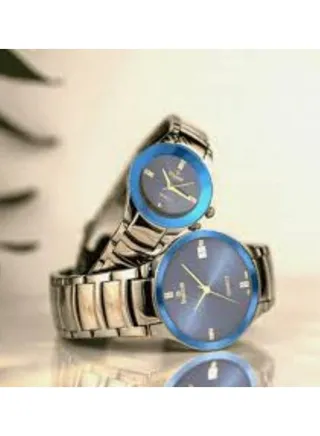 Watch set, ceramic design, Eddo shape, stainless steel bracelet, for couple 