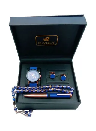 Men's Leather Analog Watch Gift Set 