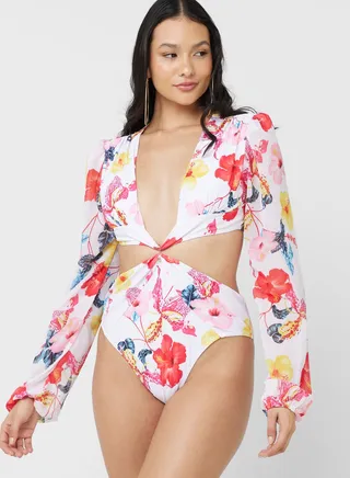 Long Sleeve Printed Swimsuit 