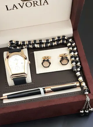 Laforea watch gift set for men consisting of 4 pieces, a rosary watch, a pen and a set of buttons 