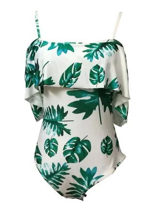 Fresh Leaf Pattern Lacework Hammock Swimsuit Multicolor 