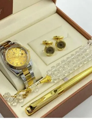Rivoli Men's Watch Gift Set of 4 Pieces (Watch with Pen, Set of Buttons and Rosary) 