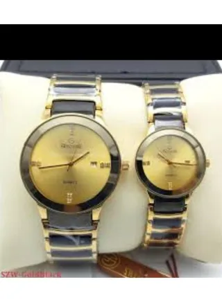 Watch set, ceramic design, Eddo shape, stainless steel bracelet, for couple 