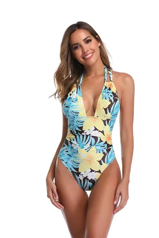 Floral Print Backless Padded Swimsuit Multicolour 