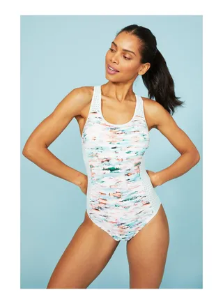 Racer Back Blurred Print Active Swimsuit 