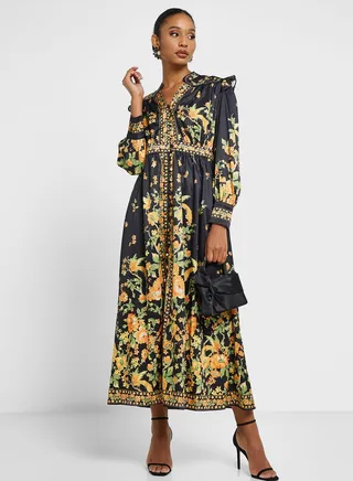 V Neck Printed Dress 