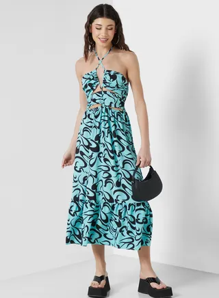 Halter Neck Printed Dress 