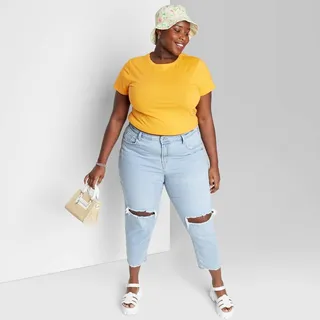 Women's Super-High Rise Distressed Slim Straight Jeans - Wild Fable™ Medium Wash 10