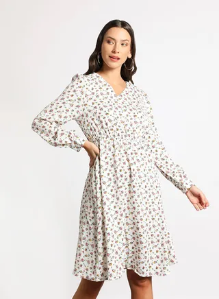 Women's Casual V-Neck Floral Print Long Sleeve Maxi Dress 1-Floral Print 