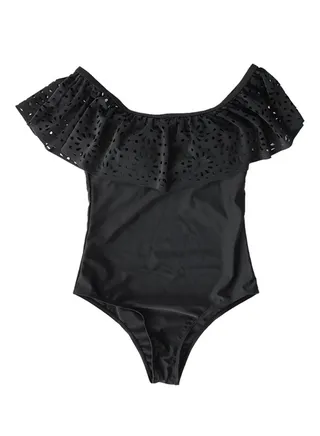 Solid Pattern Push Up Padded Swimsuit Black 