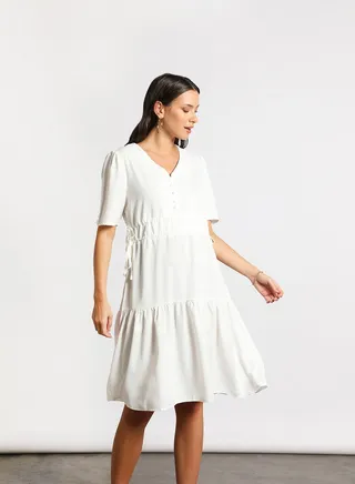 Women's Casual V-Neck Solid Design Short Sleeve Maxi Dress White 