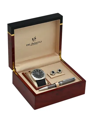 Men's 3-Piece Leather Analog Watch Set small-17DL-6 