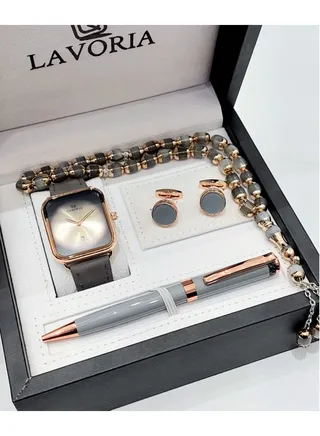 Laforea watch gift set for men consisting of 4 pieces, a rosary watch, a pen and a set of buttons 