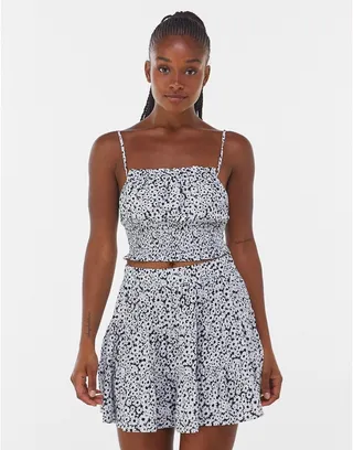 Bershka floral crop cami set in mono